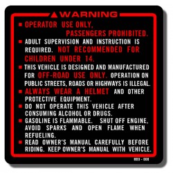 Warning Operator  Decal  TRX250R 86