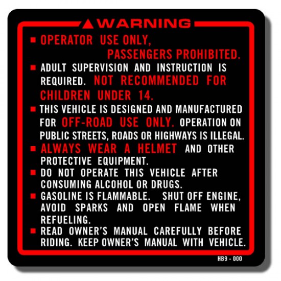 Warning Operator  Decal  TRX250R 86